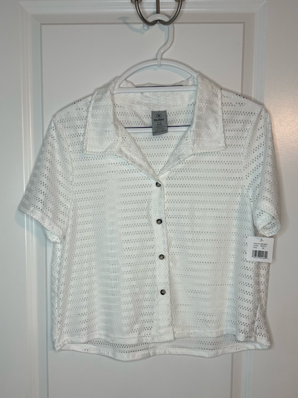 Hurley White Eyelet Button-Front Short Sleeve Shirt